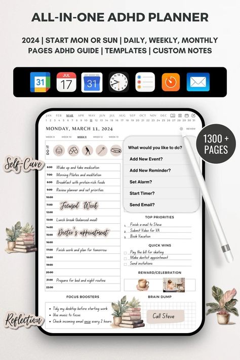 Adhd Planner Goodnotes 2024 Adhd iPad Planner Adhd Digital Goodnotes Adhd Digital Journal Adhd Goodnotes Planner iPad 2024 Daily Planner - Etsy Switzerland Digital Planners, Daily Planner Book, Planner Apps, Free Daily Planner, Planner Writing, Planner Minimalist, Budget Planner Printable, Homeschool Planner, Routine Planner