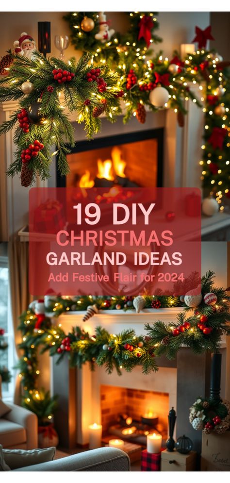 DIY Christmas garland ideas Christmas Fireplace Garland Ideas, Decorating With Christmas Garland, Christmas Garland Ideas Doorway, Diy Mantle Garland Christmas, Christmas Window Garland Indoor, Holiday Garland Ideas, Christmas Doorway Garland, How To Make Christmas Garland, How To Make A Christmas Garland