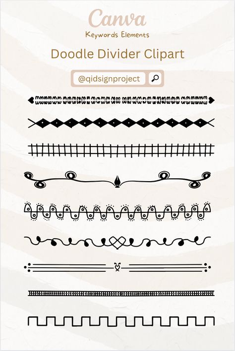 Doodle Divider Clipart is a fun and creative way to add some personality to your designs. This set includes a variety of hand-drawn divider elements that can be used to separate sections or add visual interest to your artwork. The clipart is perfect for digital scrapbooking, social media graphics, invitations, and more. With its playful and whimsical style, Doodle Divider Clipart is sure to add a touch of charm to any project. set:nAFdEECO1po artist : @qidsignproject Divider Design Journal, Bujo Borders And Dividers, Text Dividers Hand Drawn, Divider Clipart, Bullet Journal Dividers, Theme Divider, Whimsical Fashion, Social Media Graphics, Digital Scrapbooking