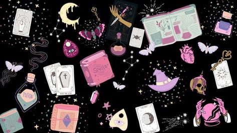 Witchy desktop wallpaper Halloween Macbook Wallpaper Aesthetic, Potion Spells, Pink Purple Background, Moth Witch, Pink Wallpaper Desktop, Halloween Desktop Wallpaper, Desktop Wallpaper Macbook, Macbook Air Wallpaper, Witch Wallpaper