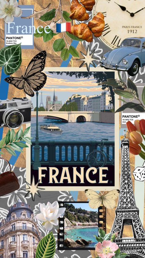 France Collage Aesthetic, Paris Collage Aesthetic, Vacation Collage Ideas, Paris Collage Wallpaper, France Wallpaper Aesthetic, France Aesthetic Wallpaper, Europe Aesthetic Wallpaper, Europe Collage, France Moodboard