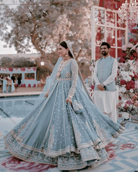 Indian Wedding Outfits Blue, Blue Shaadi Dress, Pakistani Bridal Wear Blue, Royal Blue Nikkah Dress, Nikkah Dress Blue, Blue Walima Dress Pakistani, Blue Nikkah Outfit, Light Blue Bridal Dress, Light Blue Nikkah Dress