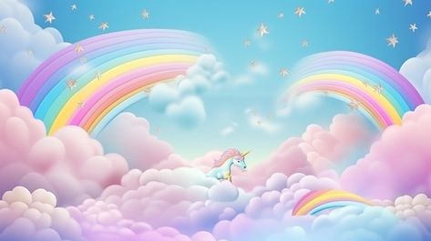 Unicorn Wallpaper Pc, Unicorn Background, Magical Landscape, Biodata Format, About Rainbow, Clouds And Stars, Poppy And Branch, Pastel Clouds, Unicorn Wallpaper