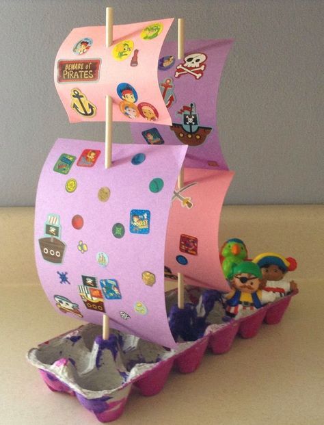 Recycled Crafts Kids, Pirate Crafts, Boat Crafts, Transportation Crafts, Egg Carton Crafts, Toddler Arts And Crafts, Tablet Weaving, Kindergarten Crafts, Safari Party