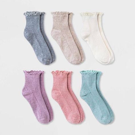 Women's 6pk Lettuce Edge Ankle Socks - A New Day™ 4-10 | Target Pretty Socks, Ruffled Socks, Sock Game, Sweater Trends, Sock Packs, Jean Accessories, Cute Socks, All Things Cute, Designer Socks