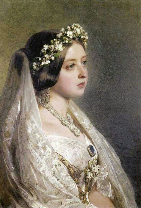 Wedding Day. Queen Victoria Queen, Queen Victoria, Flowers In Her Hair, A Wedding Dress, Her Hair, Tiara, Veil, A Wedding, A Woman