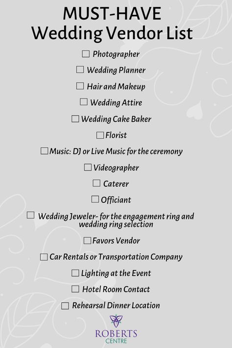 After interviewing brides and wedding specialists, here are some must-have wedding vendors for your upcoming wedding! Print it off and check them off as you plan your big day! Need help staying true to your wedding budget? We have all the wedding tips that won't break the bank! Wedding Vendor List, Wedding Planner Checklist, Planning A Small Wedding, Vendor List, Wedding Planning Timeline, Wedding Info, Wedding Planning Guide, Wedding Budget, Wedding Vendor