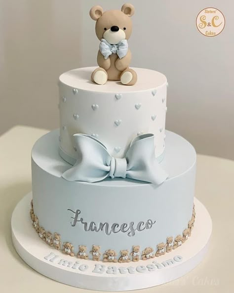 Boy Christening Cake, Baby Boy Baptism Cake, Boys Christening Cake, Teddy Bear 1st Birthday Boy Cake Ideas, Baby Boy Baptism Cake Ideas, Light Blue First Birthday Cake, Baptismal Cake Boy Buttercream, Baby Boy Christening Cake, Cake Bear Baby Boy