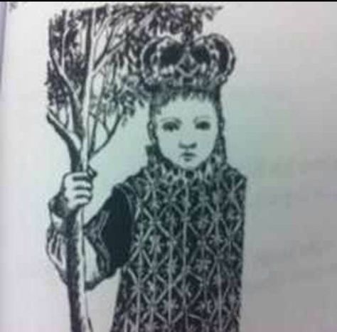 Third Macbeth apparition on a child crowned with a tree, visual representation Macbeth Apparitions, Crown Images, Hair Raising, Visual Representation, His Hands, A Tree, Witch, Crown, Humanoid Sketch