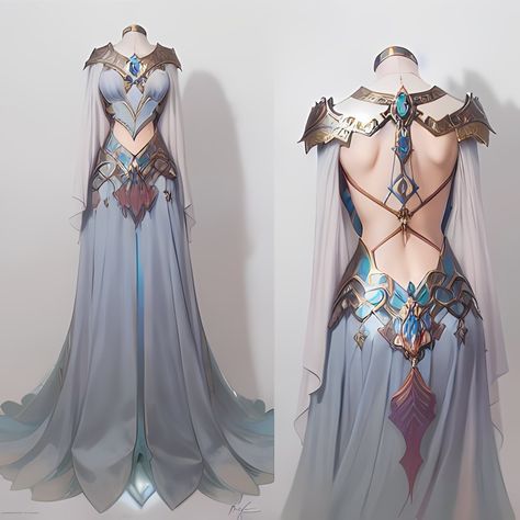 Electric Dress, Goddess Like Outfits, Wedding Dress With Armor, Summer Court Outfit, Summer Court Dress, Fitted Elven Dresses For Cosplay, Water Goddess Outfit, Royal Court Positions, Armor Dress Warrior Princess