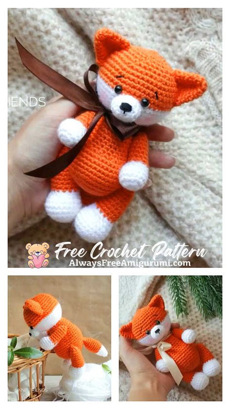 Fox Free Pattern, Crochet Fox Pattern Free, Amigurumi Fox Pattern, Free Amigurumi Crochet Patterns, Crocheted Fox Pattern, Amigurumi Fox, Crochet Toys Free, Animal Knitting Patterns, Baby Crochet Patterns Free