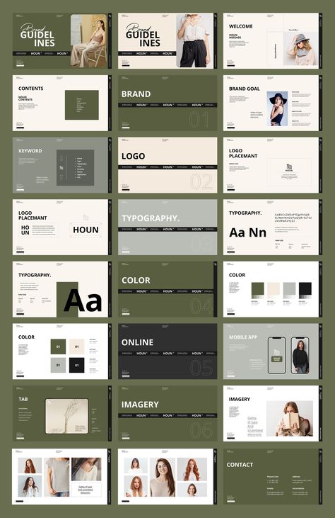 Pinterest  is a set of visual and written standards that ensure Pinterest's voice and aesthetic are consistent across all marketing materials. It includes everything from the logo and typography to the use of color and imagery. The goal of the style guide is to create a cohesive and recognizable brand identity that helps users connect with Visual Identity Presentation, Brand Identity Presentation, Brand Bible, Brand Guidelines Book, Brand Guidelines Design, Agency Branding, Hairstylist Business Cards, Brand Presentation, Presentation Design Template