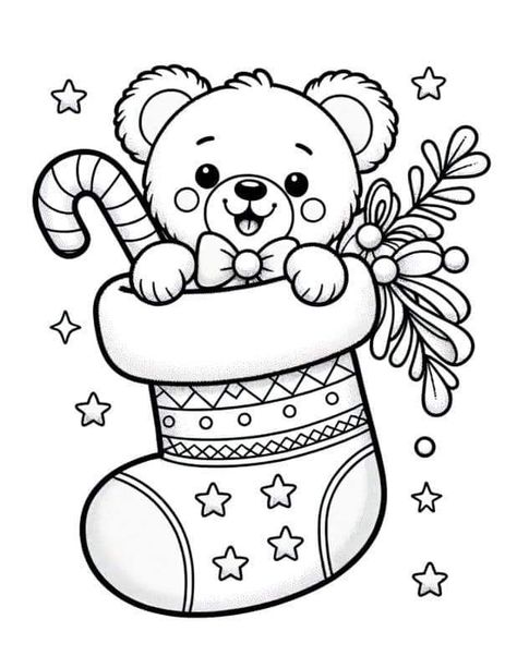 Christmas Bear Coloring Pages, Christmas Stocking Coloring Pages, Stocking Coloring Page, Christmas Coloring Pages Free Printable, Coloring Pages For Christmas, Santa Drawing, Cozy Hideaway, Merry Christmas Coloring Pages, Christmas Colouring Pages