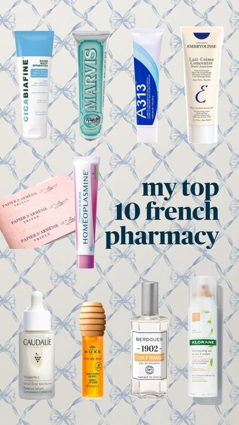 French Pharmacy✨✨✨ #pharmacy #french #beautyproducts #beauty #frenchpharmacy #marvis #nuxe #homeoplasmine #top #dryshampoo #a313 #embryolisse #cicabiafine Face Massage Roller, French Pharmacy, French Skincare, Face Care Routine, Beauty Routine Tips, Sun Lotion, Hair Skin Nails, Skin Care Steps, Bath And Body Care