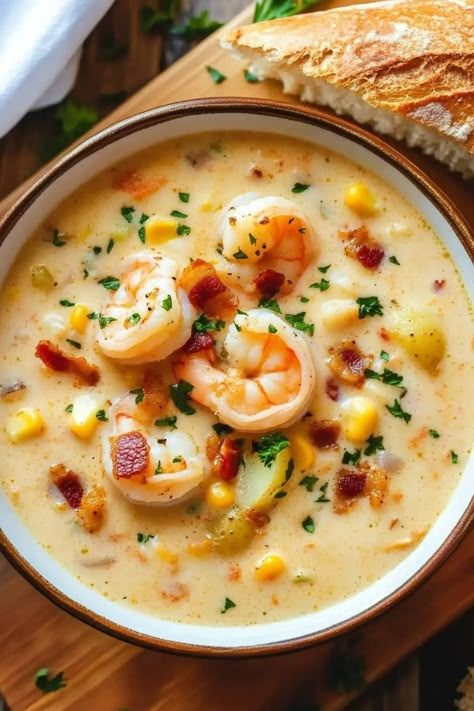 Shrimp Chowder - Insanely Good Shrimp And Sausage Soup, Shrimp Creole Soup, Shrimp Boil Soup, Shrimp And Potato Chowder, Shrimp And Crab Chowder, Sweet Corn And Shrimp Chowder, Shrimp Soups And Stews, Creamy Seafood Chowder, Easy Shrimp Soup