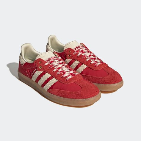 Adidas Shoes Samba, Red Adidas Shoes, Wales Bonner Samba, Adidas Wales Bonner, Samba Shoes, Samba Outfit, Wales Bonner, Red Sneakers, Shoes Adidas