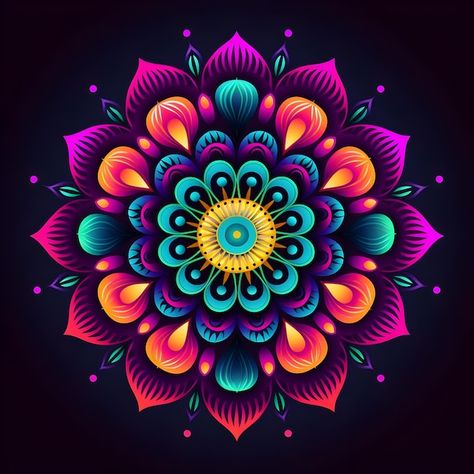 Neon Mandala, Mandala Effect, Mandala Art Design, Design With Color, Spiritual Pictures, Photoshop Ideas, Colorful Gradient, Mandala Vector, Free Business Card Mockup