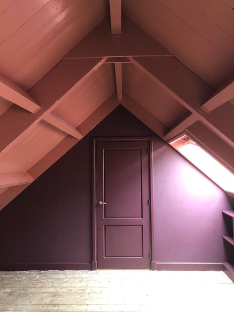 Farrow and ball brinjal  en pure en original courtly rose Beacon House, Nursery Room Design, Farrow And Ball, Attic Rooms, House Goals, Apartment Interior, My New Room, Room Colors, Home Studio