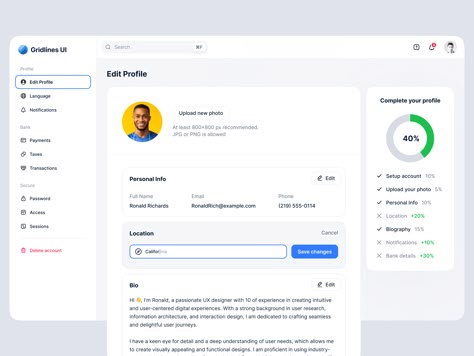 Edit Profile UI on Behance User Profile Web Design, Instagram Ui Design, Profile Page Web Design, Edit Profile Ui Design, Profile Ux Design, Profile Ui Web, User Profile Design, User Profile Ui Design, Profile Page Ui