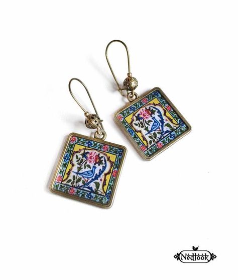 Historic Tile, Islamic Style, Persian Art, Motif Vintage, Colorful Bird, Ethnic Earrings, Handmade Jewelry Designs, Valentines Day Birthday, Bird Jewelry