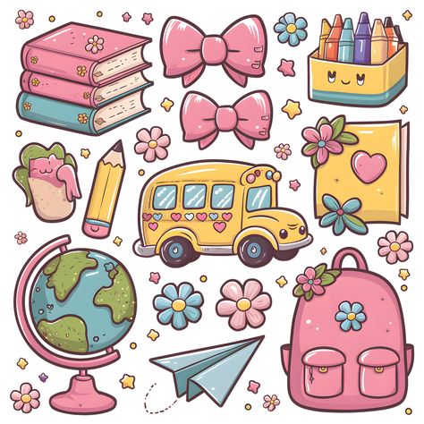 Books Diy, Disney Cuties, Teacher Appreciation Gifts Diy, Sticker Design Inspiration, Paper File, Kids School Supplies, School Png, Create Digital Product, Hello Kitty Wallpaper