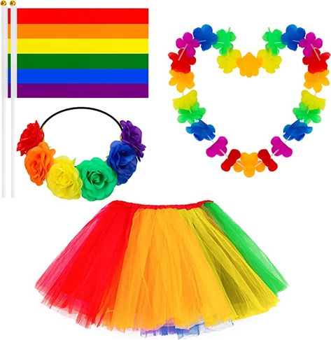 5 PCS Pride Accessories, Layered Rainbow Tulle Tutu Skirt Pride Leis Flower Headband 2 Pack Handheld Fans Set, Polyester Elastic Tutu Dress for Parade Month Parade Gay Lesbian Outfit Party Costume Hocus Pocus Candle, Pride Accessories, Creative Circle, Apple Candles, Hanging Plant Holder, Tulle Tutu Skirt, Outfit Party, Winter Candle, Tulip Design