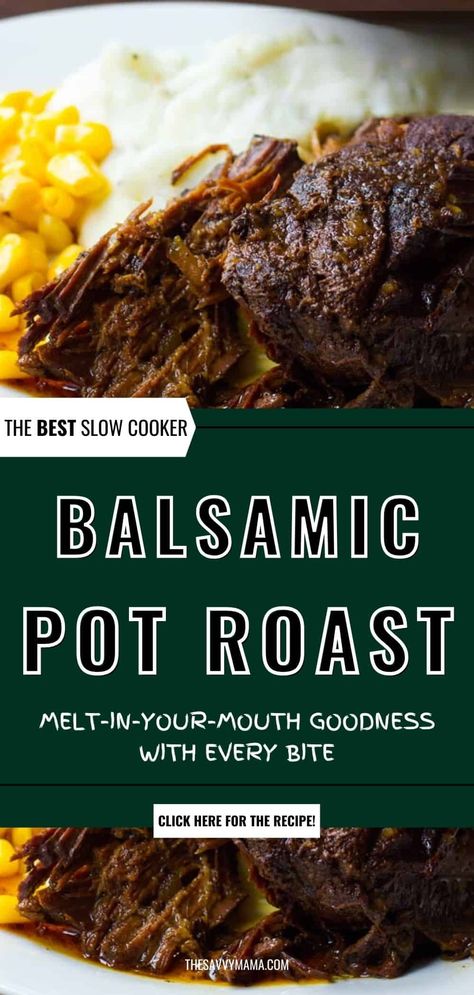 Enjoy the ultimate comfort meal with our Slow Cooker Balsamic Pot Roast! This tender chuck roast is infused with rich balsamic vinegar and a touch of honey. Perfect for busy weeknights or cozy weekends, this crockpot recipe will become a family favorite. Try it today for a delicious, hassle-free meal! Chuck Roast Crock Pot Recipes, Balsamic Pot Roast, Crockpot Roast Recipes, Chuck Roast Recipes, Pot Roast Crock Pot Recipes, Best Pot Roast, Easy Crockpot Dinners, Slow Cooker Roast, Crockpot Roast