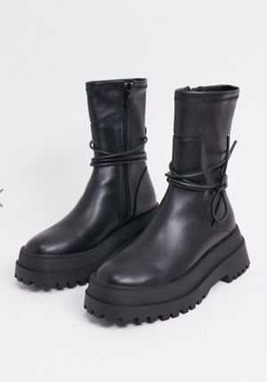 Public Desire Finale chunky flat ankle boots with tie in black Asos Boots, Military Style Boots, Chunky Flats, Boots 2020, Flat Ankle Boots, Mid Heel Boots, Lug Sole Boots, Suede Leather Shoes, Black Combat Boots