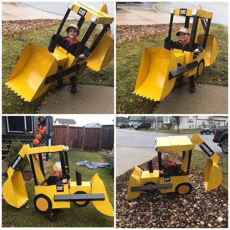 Backhoe Halloween Costume, Diy Cardboard Construction Vehicles, Diy Skid Steer Costume, Backhoe Costume, Halloween Construction, Digger Costume, Cardboard Box Cars, Construction Theme Preschool, Canned Food Drive