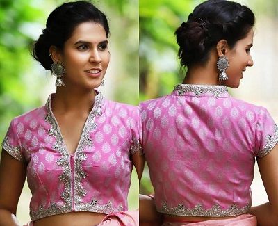 Stand Neck Blouse Design, Stand Collar Blouse Designs For Saree, Stand Collar Blouse Indian, Neck Blouse Designs, Stand Collar Blouse, Stand Neck, Indian Party Wear, Silk Saree Blouse Designs, Silk Saree Blouse