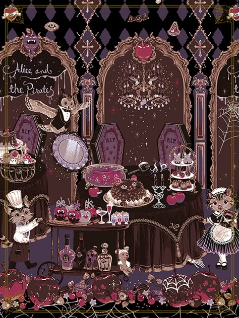 Mrs. Halloween Apple's Strange Banquet JSK I by Alice and the Pirates Dark Fairytale Aesthetic, Halloween Apples, Alice And The Pirates, Dark Fairytale, The Pirates, Season Of The Witch, Dark Art Illustrations, Gothic Art, Cute Wallpaper Backgrounds