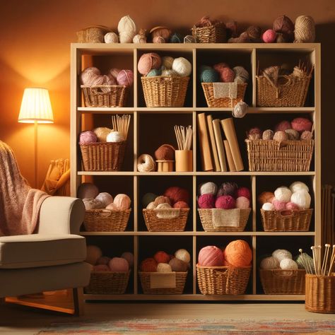 Yarn Storage Aesthetic, Wool Storage Ideas, Storage And Organization Small Spaces, Yarn Room Ideas, Crochet Organizer Storage Ideas, Felt Organization, Crochet Craft Room, Yarn Organization Ideas, Yarn Storage Ideas Small Spaces