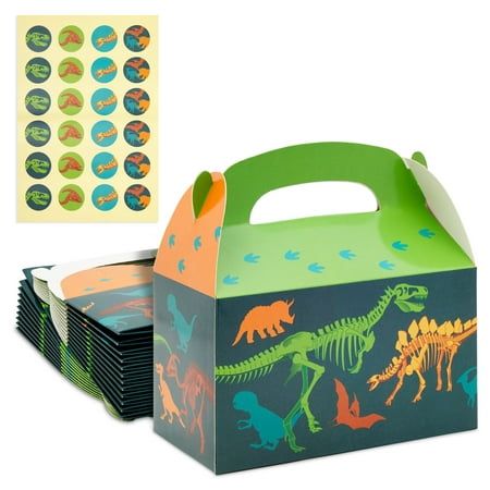 Item Description Step into the prehistoric world and turn your birthday party into a memorable Jurassic adventure with this set of 24 dinosaur treat boxes. These dino-themed goodie boxes come in a striking dark green color and are adorned with captivating dinosaur skeletons and footprints on the top. Whether young or young-at-heart, everyone will be thrilled to receive these delightful dino party favor boxes. Each pack includes 24 round dinosaur stickers in 4 charming designs, allowing you to se Prehistoric Party, Dinosaur Party Supplies, Dinosaur Party Favors, Dinosaur Themed Birthday Party, Party Favors For Kids Birthday, Dinosaur Stickers, Dino Birthday, Dino Party, Dinosaur Birthday Party