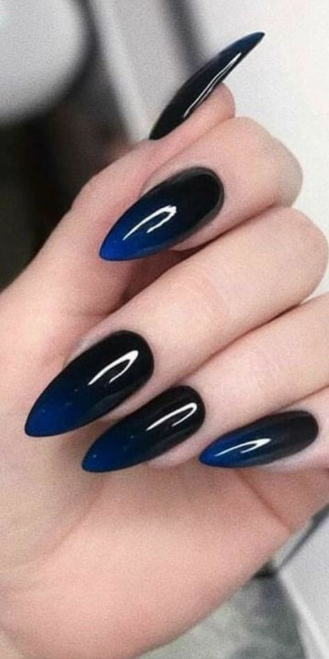 Black And Navy Blue Nails, Navy Blue And Black Nails, Black Nail Designs Almond, Almond Nails Dark, Friend Nails, Uñas Aesthetic, Nails Dark, Goth Nails, Grunge Nails