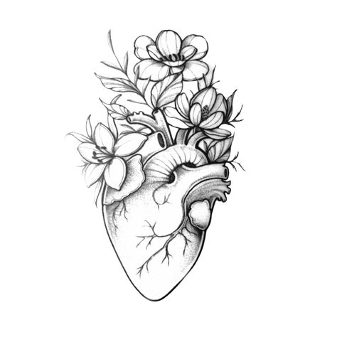 Anatomy Heart Tattoo, Heart Tattoo Stencil, Realistic Heart Tattoo, Arm Tattoos Black, Sister Tat, Rose Drawing Tattoo, E Tattoo, Rose Drawing, Heart Drawing