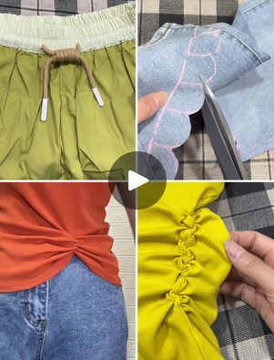 Genius Sewing Tricks and Tips for Beginners | Easy DIY Hacks to Sew Like A Professional :) | By Simple Crafts | Everyone, welcome to our Facebook page. Today in this video we are going to make a beautiful design on this trouser thread. So let's get started. As you can see you can not cut it. It will not look good. So we are going to fold it from one end and keep rolling the other end of the thread. Look how we are doing here in this video. After rolling it till the end you can see a loop there. So remove the white portion from that loop. This way you can easily open it and close it as well and look how pretty this is looking. Today we are going to upcycle this old T-shirt and make this beautiful design. So let's get started. Here we are going to measure this T-shirt and then mark line usin T Shirt Sleeve Hacks, Thread And Needle, Shirt Extender, Easy Diy Hacks, Reworked Clothing, Sewing Tricks, Sewing Projects Clothes, Simple Crafts, Recycled Clothing