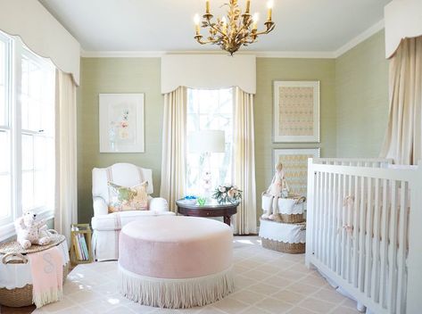 nicola bathie mclaughlin on Instagram: “sophia’s nursery 🐑🎀 window treatments/canopy with cornice boards were my favorite part to design” Nicola Mclaughlin, Nicola Bathie Mclaughlin, Nursery Window Treatments, Nicola Bathie, French Nursery, Traditional Nursery, Glam Pad, Nursery Room Design, Nursery Baby Room