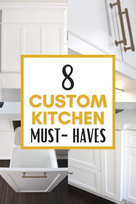 8 CUSTOM KITCHEN DESIGN MUST-HAVES FOR YOUR KITCHEN REMODEL! Ideas | Layout | Gadgets | Storage | Small | Open Concept | Floor Plan | Modern Farmhouse | Mood Boards | Inspiration | Classic | DIY | Dimensions | Elements | Essential | Fridge | Hacks | High Ceiling | Custom Hood | With Kitchen Island | Large | Minimalist | No Upper Cabinets | On A Budget | Trends 2022 | Tips | Unique | Renovation | Makeover | Paint | Drawers | Features | Pull-Out Cabinet Doors | Garbage Cans | Upgrades No Upper Cabinets, Design My Kitchen, Kitchen Island Cabinets, Custom Kitchens Design, Office Office, Custom Kitchen Cabinets, Kitchen Must Haves, Custom Kitchens, Kitchen Redo