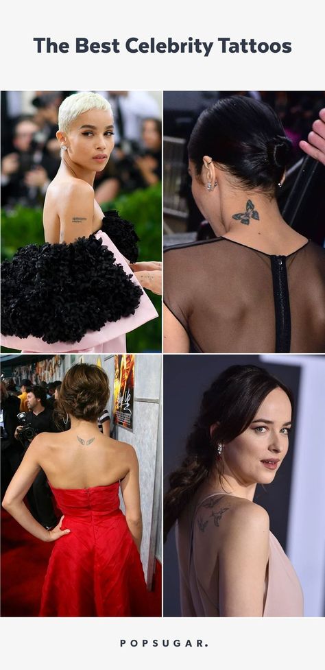 25 Gorgeous Celebrity Tattoos You’ll Want to Bring to an Ink Artist ASAP Actors Tattoos, Female Tattoo Inspiration, Celebrity With Tattoos, Actress Tattoo, Actor Tattoos, Jlo Tattoo, Mila Kunis Tattoo, Small Feminine Neck Tattoos, Famous People Tattoos