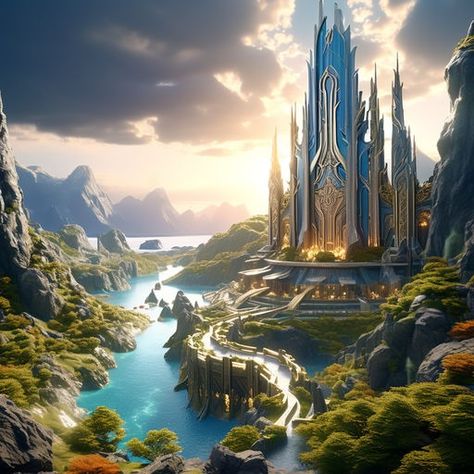 Asgard from the outside by Jonas - Playground Cool Boys Room, Indian Temple Architecture, Sci Fi Landscape, Transformers Design, Viking Style, Final Fantasy Art, Fantasy Castle, Futuristic City, Fantasy Art Landscapes