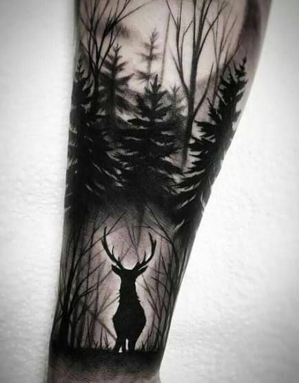 15+ Realistic Deer Tattoo Ideas | PetPress Forest Tattoo Sleeve, Natur Tattoo Arm, Elk Tattoo, Deer Tattoo Designs, Wood Tattoo, Stag Tattoo, Wildlife Tattoo, Hunting Tattoos, Nature Tattoo Sleeve