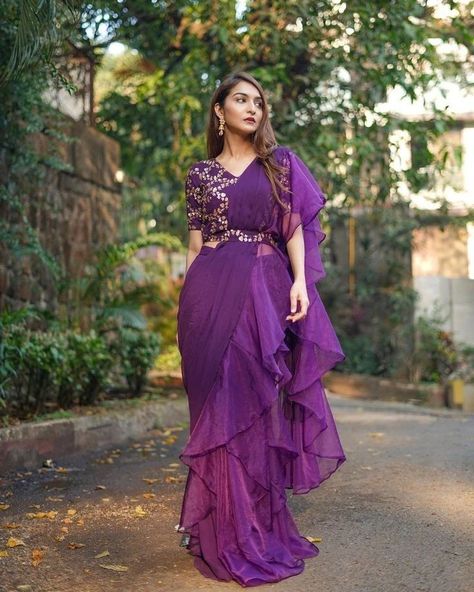 Trending Ruffle saree designs❤ • @sajawat_mehal • • #sareedesigns #sareestyle #saree #sarees #sareelove #sareefashion #sareecollection #sareelovers #sareedraping #sareelover #sareedesign #sareesonline #sareeswag #sareescollection #sareessarees #uksarees #indiansarees #indiansaree #pakistanisaree #usasarees #kerlasarees #latest #trending #dress #buyandwear #sajawat_mehal Frills Saree Design, Organza Ready To Wear Saree, Ready To Wear Ruffle Saree, Frilled Saree Designs, Ruffle Half Saree Designs, Frill Saree Design, Ruffle Half Saree, Ready To Wear Saree For Farewell, Saree Stiched Dress