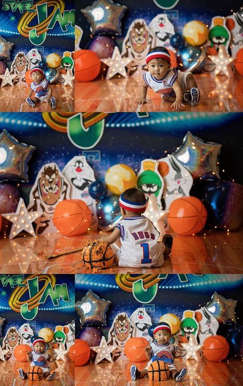 Space Jam Birthday, Space Jam Theme, Space Jam Party, Themed Cake Smash, Lollipop Birthday, Cake Smash Inspiration, Baby Birthday Party Theme, Surprise Birthday Decorations, Cake Smash Theme