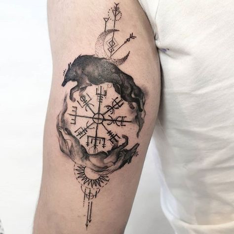 Viking Tattoos For Men, Viking Rune Tattoo, Fenrir Tattoo, Skoll And Hati, Viking Warrior Tattoos, Pagan Tattoo, Scandinavian Tattoo, Viking Tattoo Symbol, Viking Tattoo Sleeve