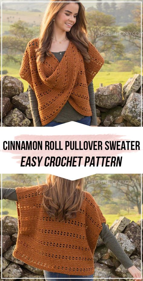 crochet Cinnamon Roll Pullover Sweater pattern      #sweater  #crorchet #crocehtpattern via @shareapattern.com Crochet Shawl Sweater, Crochet Blanket Shawl Pattern Free, Crochet Wrap Sweater Pattern, Autumn Crochet Sweater, Crochet Pullover Sweater Pattern Free, Wrap Crochet Pattern Free, Crochet Sweater Wrap, Crochet Sweater Patterns Free, Poncho Crochet Pattern Free