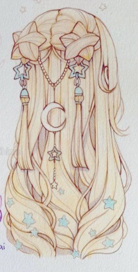 Hair Color Ideas For Characters, Medium Length Hair Styles Drawing, Hairstyle Fantasy Drawing, Cute Drawn Hairstyles, Detailed Outfits Drawing, Cute Hairstyles Drawing Hair Reference, Elven Hairstyles Drawing, Bubble Braids Drawing, Star Buns Hair