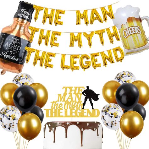 PRICES MAY VARY. 👑APPLICATION - The Man The Myth The Legend Party Decoration Kits are perfect for any age's men birthday and celebration Retirement and Dad's Day...etc classic theme party decorations. Each birthday is a milestone we touch along life's way. May your birthday be happy in more ways than one, leaving this wonderful moment as a permanent memory. 🎂PACKAGE and SIZE - 1 set "The Man The Myth The Legend" balloons banner, the size is approx 16", 1pc "The Man The Myth The Legend" cake to Classic Theme Party, Hanging Balloons, Birthday Decorations At Home, Birthday Decorations For Men, Retirement Gifts For Men, Birthday Party Balloon, Party Pictures, Gold Foil Print, Theme Party Decorations