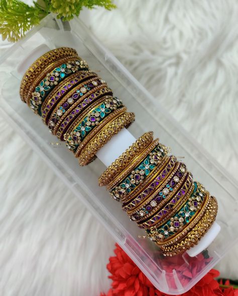 ⚜️ New launch :: Customized Bridal Kundan Bangles in sea green with purple ✨ 💌 We’re exclusively specialized in silkthread shining finishing and intricate stone finishing 🥰🥰 💥💥 Follow @maya_venba_boutique for upcoming exquisite bangles collections and exclusive finishing ❣️ ❣️ DM/Whatsapp - 8637452661 to get customized ❣️ Bridal bangles and bulk orders are accepted for all occasions ❣️ Customization available in 15+ unique colors ❣️ Customization available from 1.12 - 2.14 sizes ⚠️Stri... Silkthread Bangles Design Latest, Bangles For Lehenga, Krishna Outfit, Bangles Bridal, Kada Bangles, Silk Thread Bangles Design, Stone Bangles, Thread Bangles Design, Unique Bangle