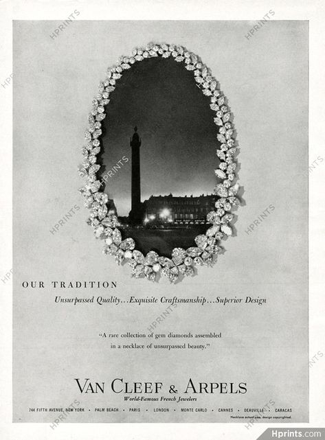 Image file to download and vintage original printpublished in 1958 Van Cleef & Arpels Shop, Place Vendôme — , Jewelry — Advertisement Jewelry Advertisement, Jewellery Advertising, Van Cleef And Arpels Jewelry, Jewelry Promotion, Perfume Packaging, Van Cleef And Arpels, Jewelry Ads, Old Jewelry, Crown Jewels