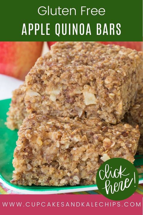 Healthy whole-grain Apple Quinoa Bars are a protein-packed breakfast you can make ahead and grab on the go. With apples, cinnamon, and crunchy walnuts, they are seriously yummy and naturally gluten free. Perfect for meal prep because you can keep them in the fridge or freezer to enjoy anytime. Apple Quinoa Bake, Things To Do With Quinoa, Quinoa Recipes Keto, Quinoa Squash Recipes, Gluten Free Breakfast Bars Healthy, Quinoa Breakfast Bites, Quinoa Protein Bar, Quinoa Dessert Recipes Healthy, Healthy Whole Grains